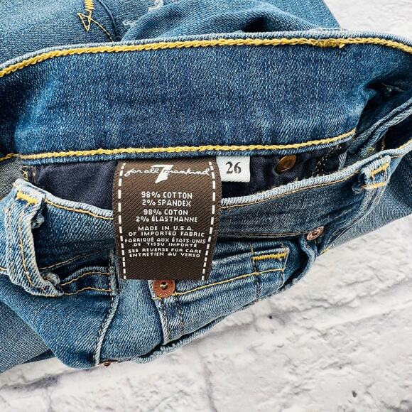 7 FOR ALL MANKIND Women's Button Fly Skinny Boyfriend Jeans 26 Blue Distressed - Picture 4 of 10